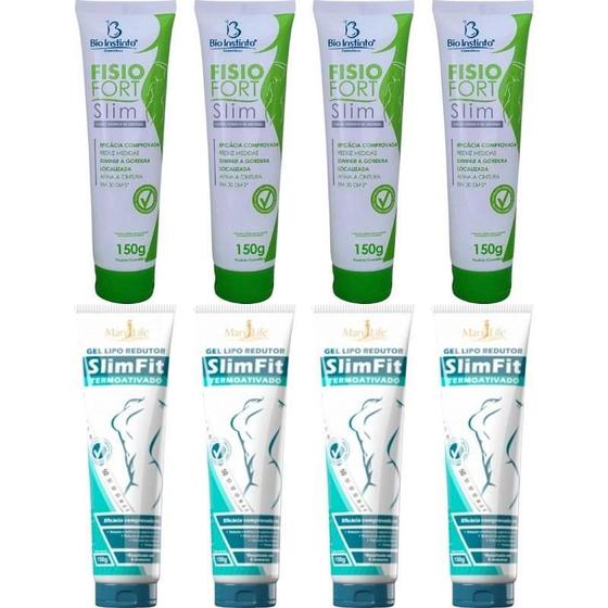 Imagem de Kit 4 Gel Fisiofort Slim 150G + 4 Gel Redutor Slim Fit 150G