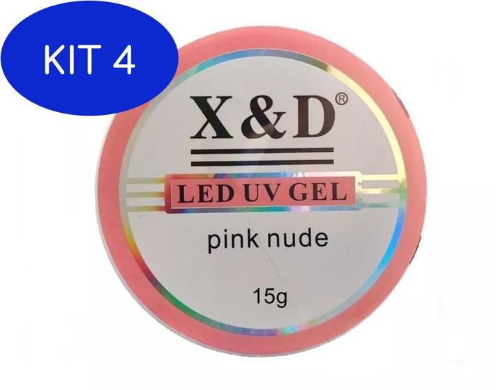 Imagem de Kit 4 Gel Pink Nude Led Uv X&D 15G Para Unhas Gel E Acrigel