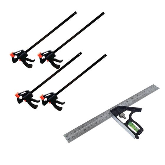 Imagem de Kit 4 Grampo Sargento 18Pol + Esquadro C/ Nível - CHARBS