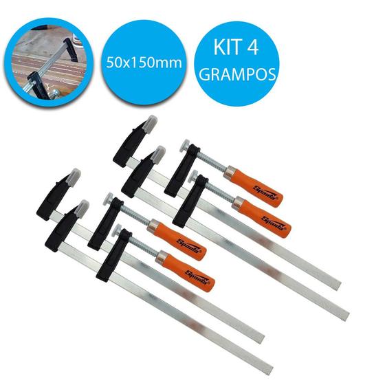 Kit 4 Grampos Sargento Tipo F Para Carpinteiro Aço 150x50x200mm ...