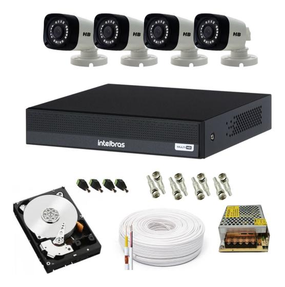 Imagem de Kit 4 hb402 dvr compact intelbras mhdx 1004-c hd e cabo cftv