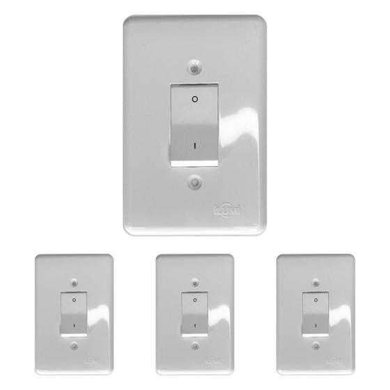 Kit 4 Interruptor Bipolar 25A 1 tecla Ilumi Embutir 4x2 Menor preço em Kit 4 Interruptor Bipolar 25A 1 tecla Ilumi Embutir 4x2