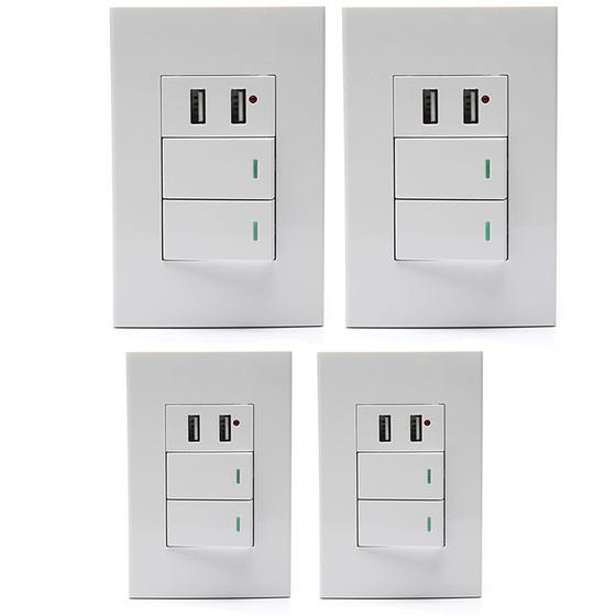 Imagem de Kit 4 Interruptor Duplo Com 2 Portas Usb Adaptador Celular