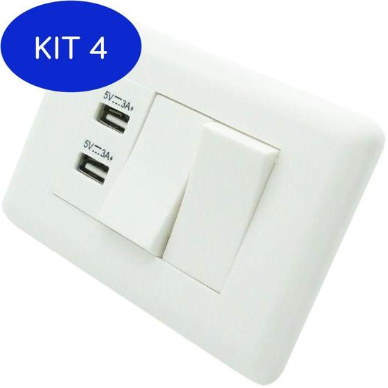 Imagem de Kit 4 Interruptor Duplo E 2 Portas Usb Celular Adaptador