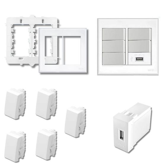 Imagem de Kit 4 Interruptores Simples +1 Paralelo +1 Tomada Usb -fame