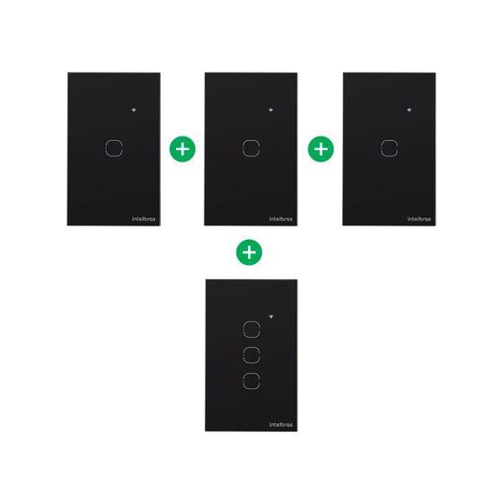 Imagem de Kit 4 Interruptores Touch Inteligentes de 1 e 3 Teclas Preto