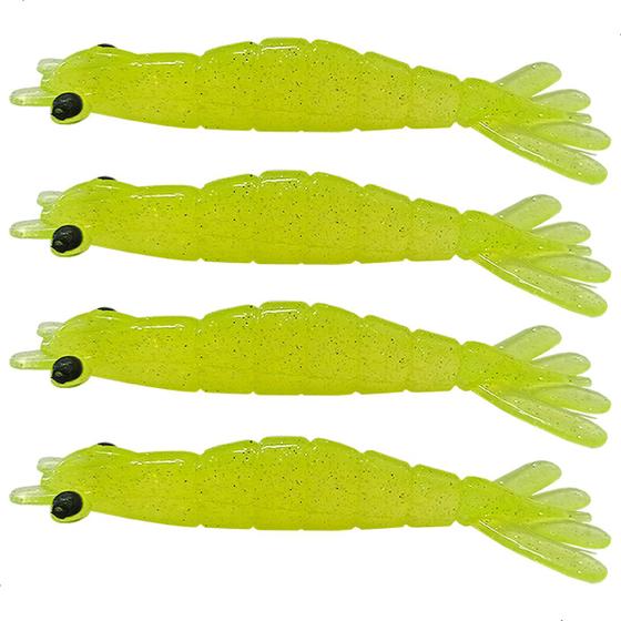 Imagem de kit 4 Iscas Camarão Artificial 8cm - Pesca Robalo Tucunare Corvina 