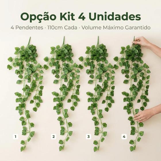 Kit 4 Jiboias Artificiais Pendentes 105cm Realista Folhagem Jardim Vertical