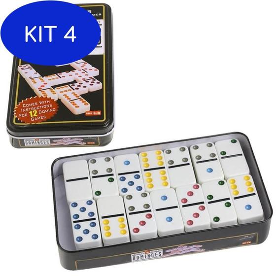 Kit 4 Jogo De Dominós Profissional 28 Peças E 9 Cores Dominoes Jogo de Dominó, Dama e Xadrez Kit 4 Jogo De Dominós Profissional 28 Peças E 9 Cores Dominoes Jogo de Dominó, Dama e Xadrez