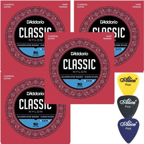 Imagem de Kit 4 Jogos De Cordas D'addario Ej27h Classic Nylon + Palhet