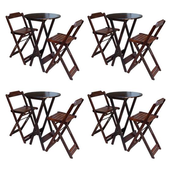 Imagem de Kit 4 Jogos de Mesa Bistrô de Madeira com 2 Cadeiras Dobravel Ideal para Bar e Restaurante Imbuia