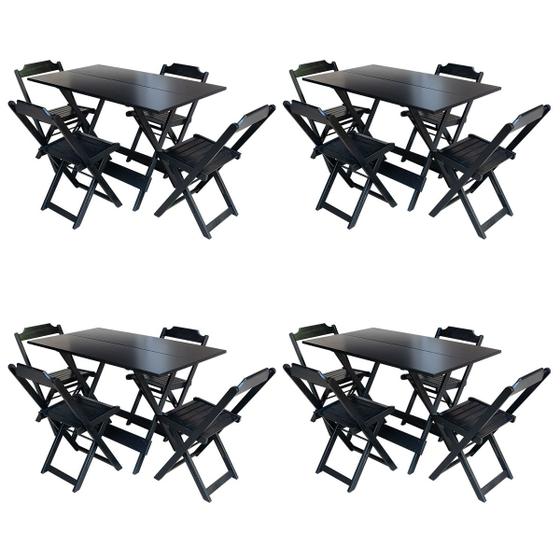 Imagem de Kit 4 Jogos de Mesa com 4 Cadeiras de Madeira Dobravel 120x70 para Bar e Restaurante - Preto