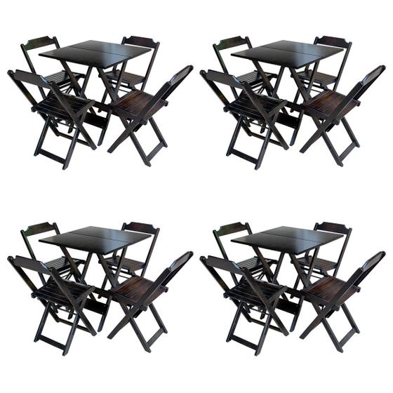 Imagem de Kit 4 Jogos de Mesa com 4 Cadeiras de Madeira Dobravel 60x60 Ideal para Bar e Restaurante - Tabaco