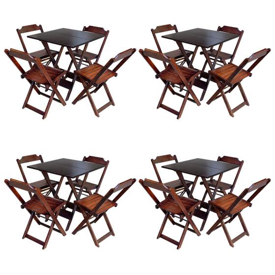 Imagem de Kit 4 Jogos de Mesa com 4 Cadeiras de Madeira Dobravel 70x70 Ideal para Bar e Restaurante - Imbuia