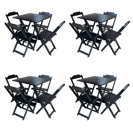 Kit 4 Jogos de Mesa com 4 Cadeiras de Madeira Dobravel 70x70 Ideal para Bar e Restaurante - Preto Menor preço em Kit 4 Jogos de Mesa com 4 Cadeiras de Madeira Dobravel 70x70 Ideal para Bar e Restaurante - Preto