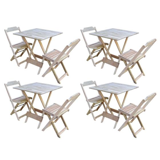 Imagem de Kit 4 Jogos de Mesa Dobravel com 2 Cadeiras de Madeira 70x70 Ideal para Bar e Restaurante - sem Pint