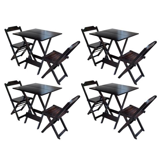 Imagem de Kit 4 Jogos de Mesa Dobravel com 2 Cadeiras de Madeira 70x70 - Tabaco