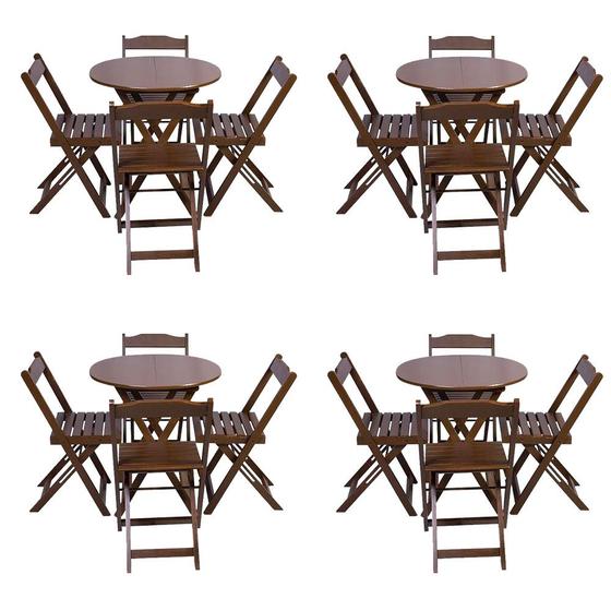 Imagem de Kit 4 Jogos de Mesa Dobravel com 4 Cadeiras Tampo Redondo 70x70 Imbuia