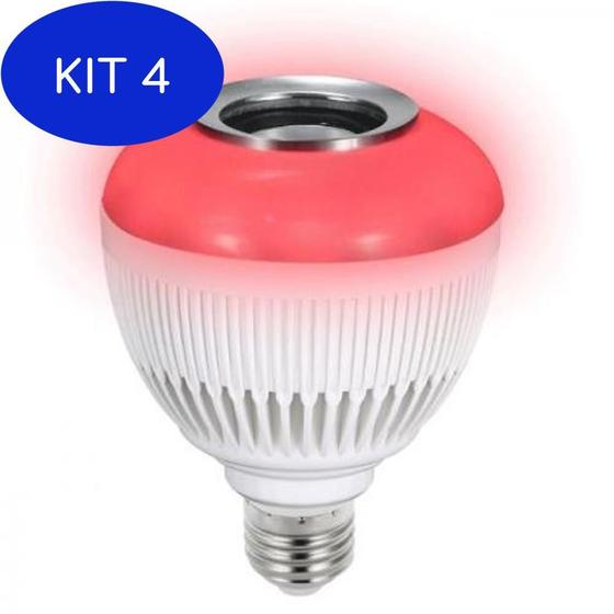 Imagem de Kit 4 Lampada Bluetooth Branca com Caixa de e Som Led