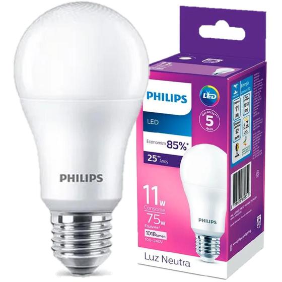 Kit 4 Lampada Led Bulbo Philips 11w Branco Neutro 4000K E27 Menor preço em Kit 4 Lampada Led Bulbo Philips 11w Branco Neutro 4000K E27