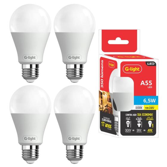 Imagem de Kit 4 Lâmpadas Led Bulbo 6500K 6,5w 565 Lumens Iluminação Geral Confortável Para Ambientes Pequenos