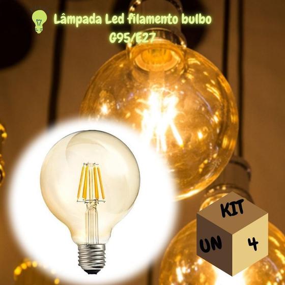 Imagem de Kit 4 Lâmpadas Led Filamento Bulbo G95/E27