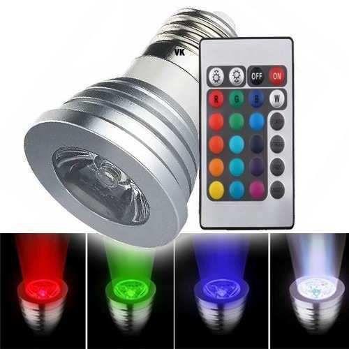 Imagem de Kit 4 Lâmpadas Spot Led Rgb 16 Cores + Controle 24 Funções 3w E27