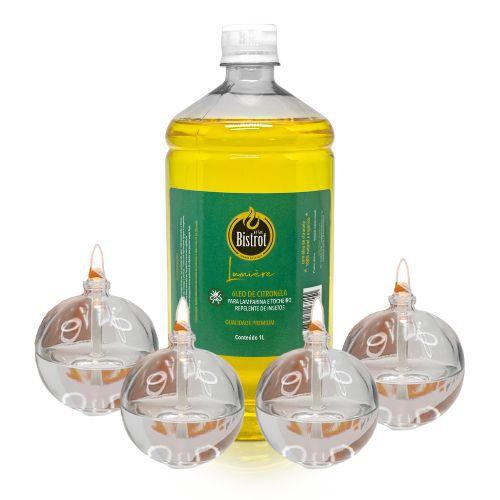 Imagem de Kit 4 Lamparina Decorativa Bola + 1L Fluido Citronela