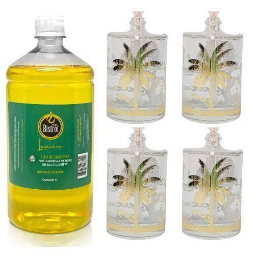 Imagem de Kit 4 Lamparinas Decorativa Florestal + 1L De Citronela