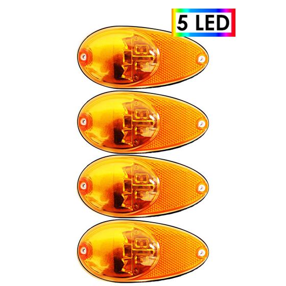 Imagem de KIT 4 Lanterna Lateral Ônibus Bolha Pingão Dupla Função 5 Led 12 Volts