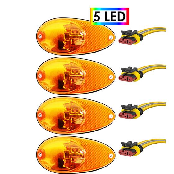 Imagem de KIT 4 Lanterna Lateral Ônibus Dupla Função 5 Led BIVOLT +Conector