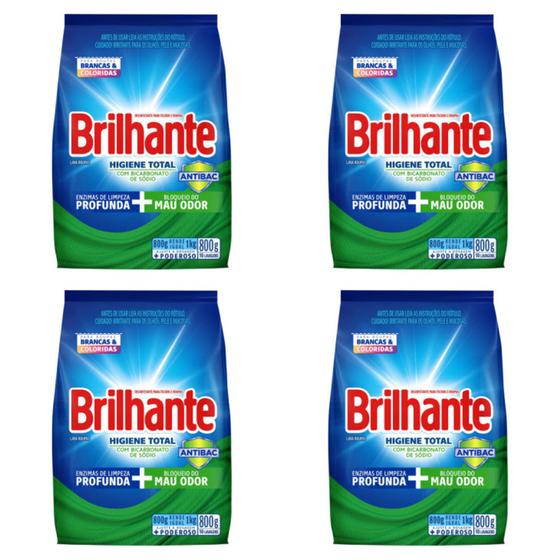 Kit 4 Lava-Roupas em Pó Sanitizante Brancas e Coloridas Higiene Total pacote 800g - Brilhante Menor preço em Kit 4 Lava-Roupas em Pó Sanitizante Brancas e Coloridas Higiene Total pacote 800g - Brilhante