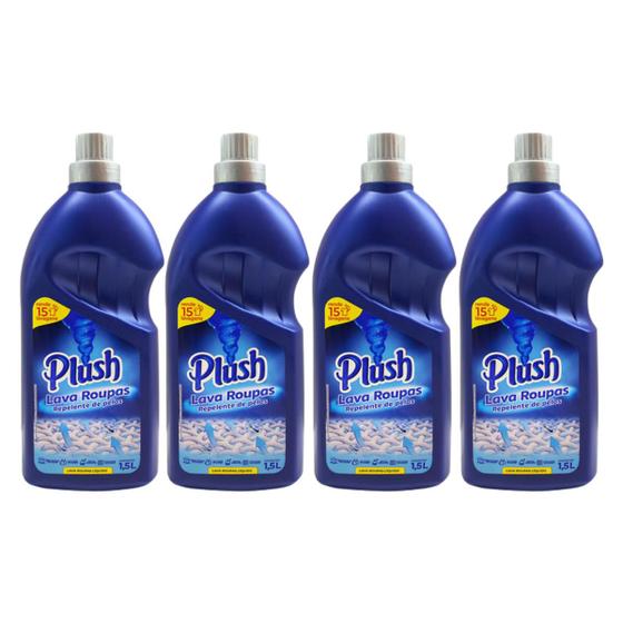 Imagem de Kit 4 Lava Roupas Líquido Repelente Pelos Plush Sanol 1,5L