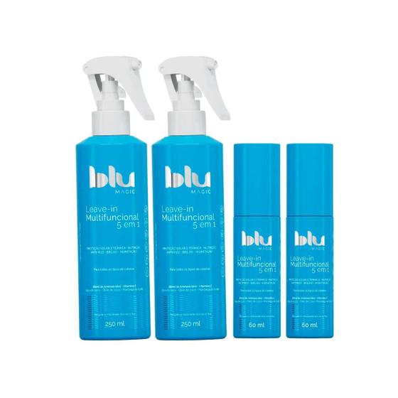 Imagem de Kit 4 Leave-In Multifuncional 5 Em 1 Blu Magic 250Ml E 60Ml