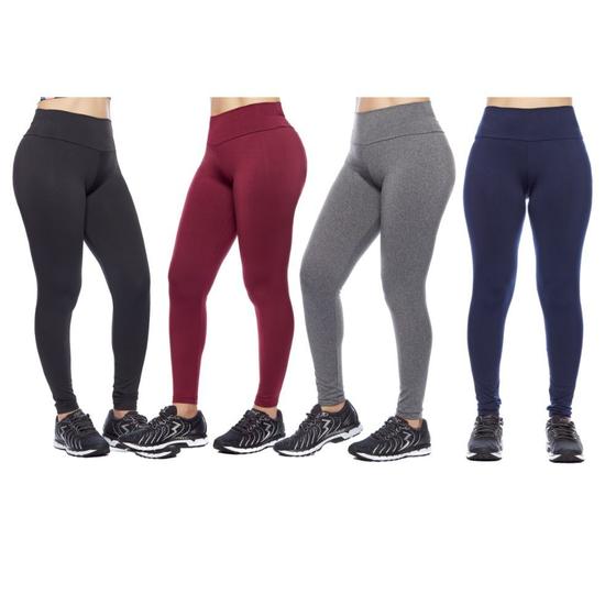 Imagem de Kit 4 leggings feminina adulto lisa basica suplex fitness uniforme academia ginástica trabalho