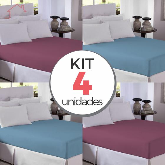 Imagem de Kit 4 Lençol Elástico Cama Box Casal 