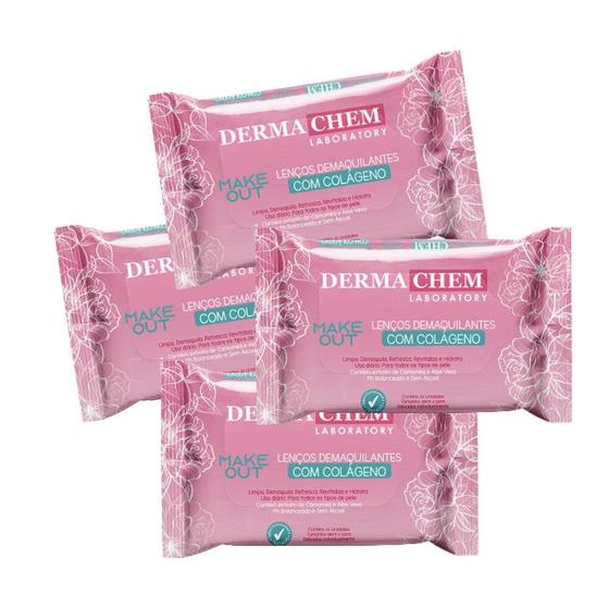 Imagem de Kit 4 Lenços Demaquilante Colágeno Dermachem MakeOut 25un