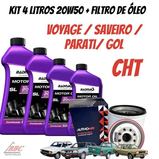 Imagem de kit 4 litros de oleo radnaq 20w50 + filtro de óleo - Saveiro/ Voyage/ Parati/ Gol - CHT