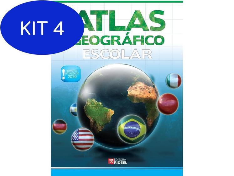 Imagem de Kit 4 Livro Atlas Geográfico Escolar Didático Atualizado 2020 - Rideel