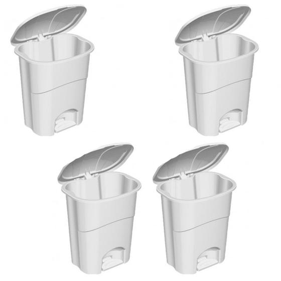 Kit 4 Lixeira Com Pedal 10 litros Branca 23x30x34Cm Menor preço em Kit 4 Lixeira Com Pedal 10 litros Branca 23x30x34Cm