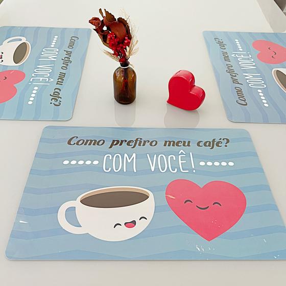 Imagem de Kit 4 Lugar Jogo Americano Retangular Supla De Mesa Posta Jantar Sousplat Decoração Estampa Coração