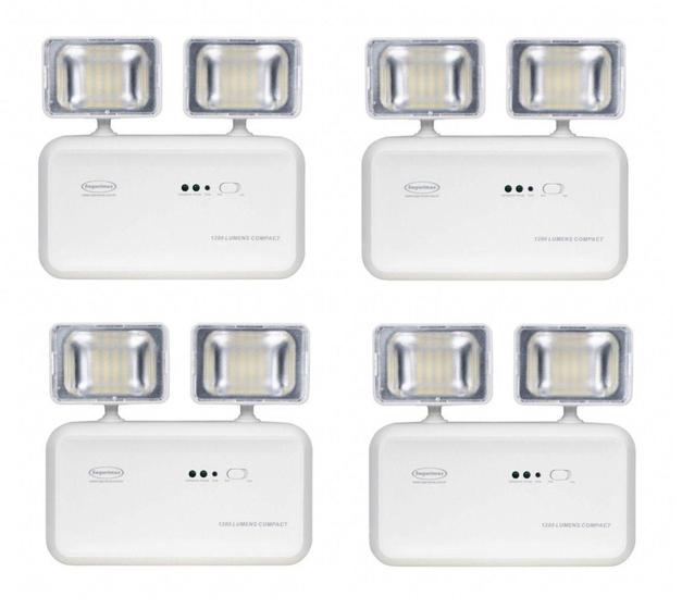 Kit 4 Luminaria de Emergência LED 1200 Lúmens COMPACT 2 Faróis SEGURIMAX Menor preço em Kit 4 Luminaria de Emergência LED 1200 Lúmens COMPACT 2 Faróis SEGURIMAX