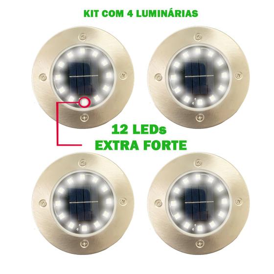 Imagem de Kit 4 Luminária Energia Solar 12 Led Jardim Grama Externo Luz Fria Super Forte Escada Corredor Gramado Balizador Chão