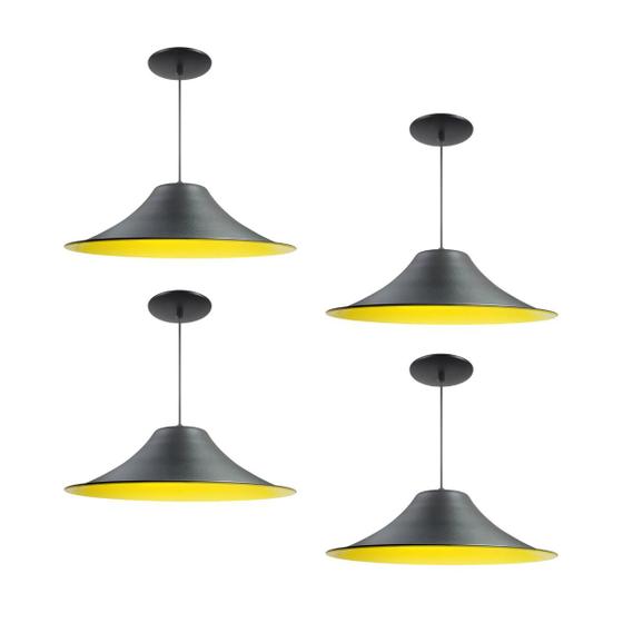Imagem de Kit 4 Luminária Pendente Chapéu Chinês Com Interior Amarelo Com Fiação 110/220v