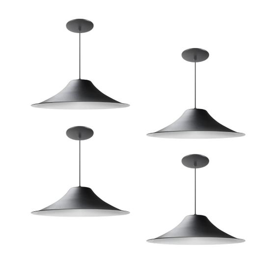 Imagem de Kit 4 Luminária Pendente Chapéu Chinês Com Interior Branco Brilho Com Fiação 110/220v