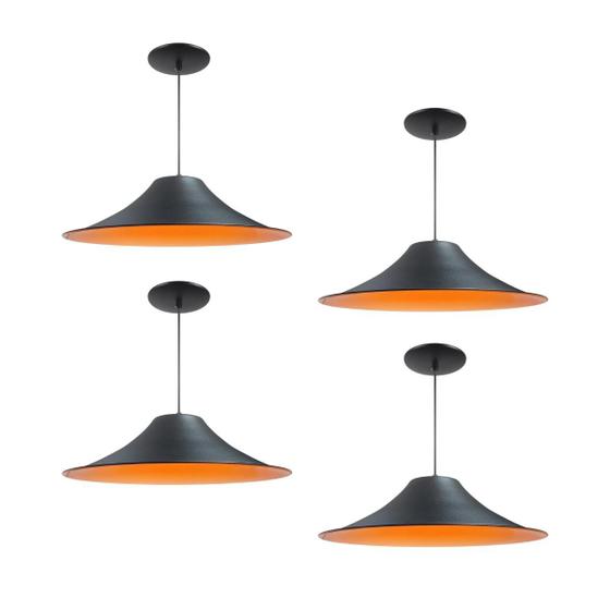 Imagem de Kit 4 Luminária Pendente Chapéu Chinês Com Interior Laranja Com Fiação 110/220v