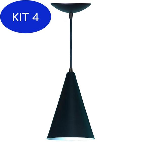 Kit 4 Luminária Pendente Cone em Alumínio Cor Preto Fosco Estillo E