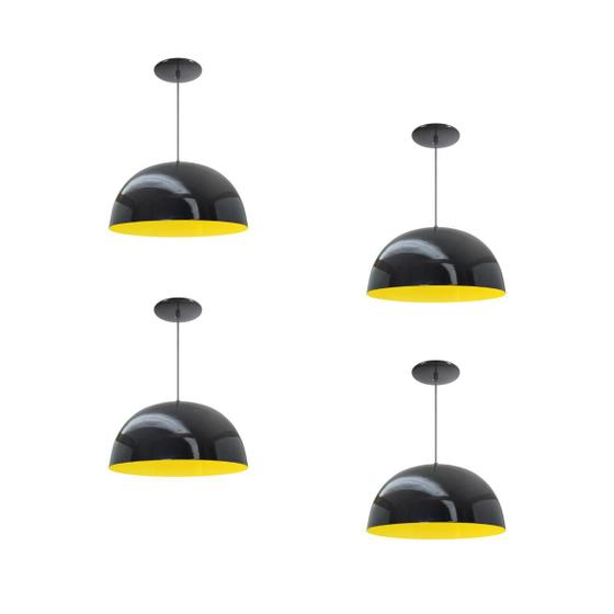 Imagem de Kit 4 Luminária Pendente Meia Lua 24cm Interior Amarelo Com Fiação 110/220v