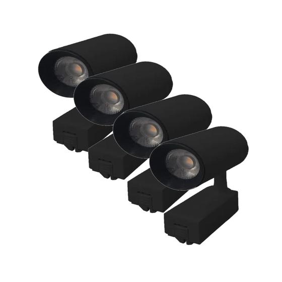 Imagem de Kit 4 Luminária Preto Trilho Spot Led 10W 3500K Branco Quente