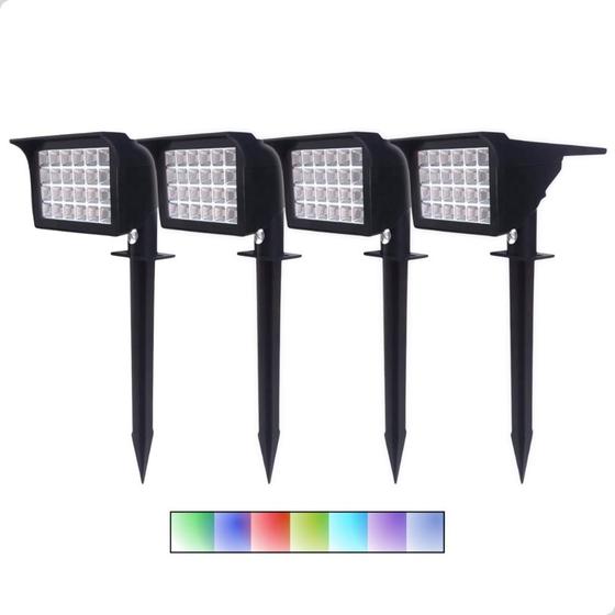 Imagem de Kit 4 Luminária Solar Jardim Decoração Espeto 30w LED RGB